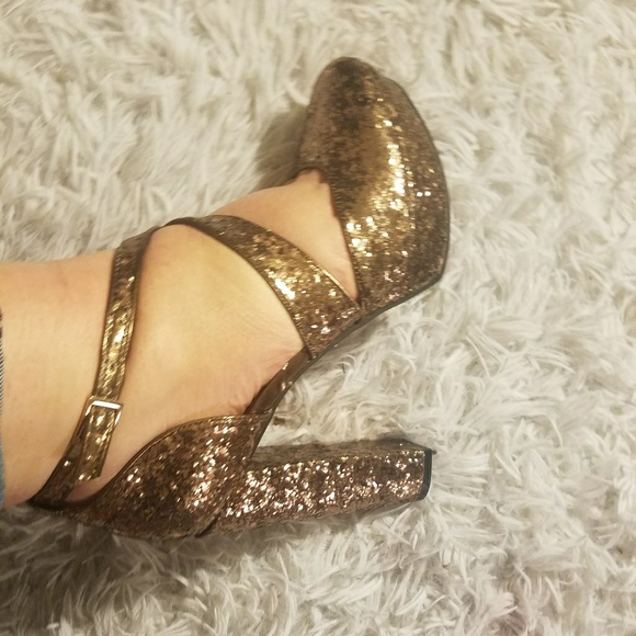 glitter gold chunky heels